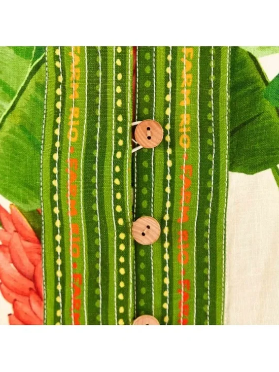 Farm Rio Fresh Forest Scarf Button Down Mini Dress Linen Sweetheart - Picture 4 of 10